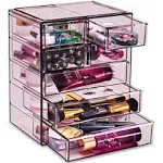 Sorbus Cosmetics Makeup and Jewelry Storage Case Display - 3 Large, 4 Small Drawers - Purple