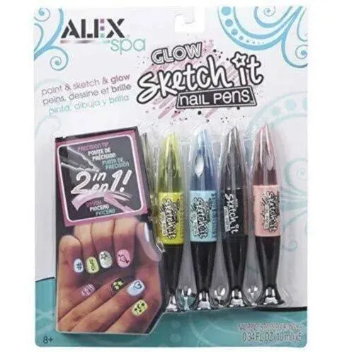 Lot Of 2 Alex Spa Glow Sketch It Nail Pens Girls Fashion Activity Craft Beauty