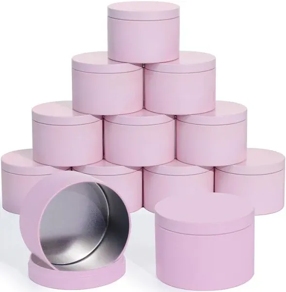 Candle Tins with Lids, 3 Wicks Candle Jars 14oz/420ml Candle Containers 12 Pack Seamless Bulk Candle Containers for Candle Making Supplies Wholesale Empty Candle Jars - Pink