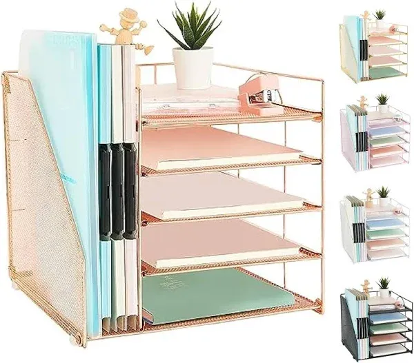 Desk Organizers and Accessories, 5-Tier Paper Letter Tray Organizer Rose Gold