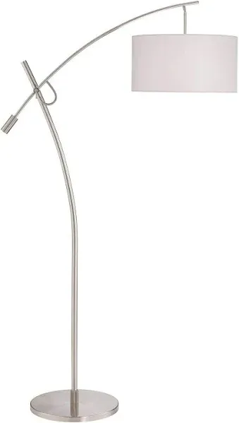 Possini Euro Design Modern Standing Arc Floor Lamp Adjustable Boom Arm 69" Tall Brushed Nickel Off White Linen Fabric Drum Shade Decor for Living Room Reading House Bedroom Home