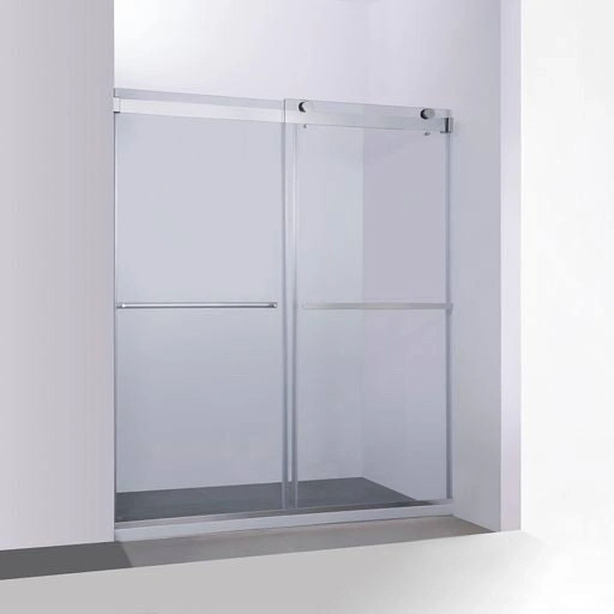 Vinnova Spezia 68" W x 76" H Double Sliding Frameless Glass Shower Door Brushed ...