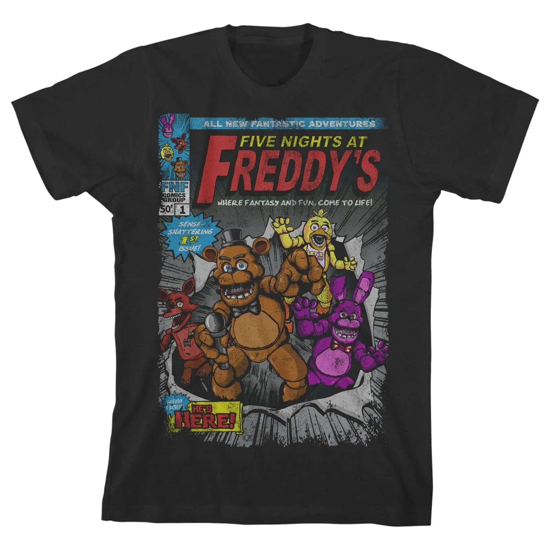 Five Nights at Freddy's Comic Cover Art Boy's Black T-Shirt