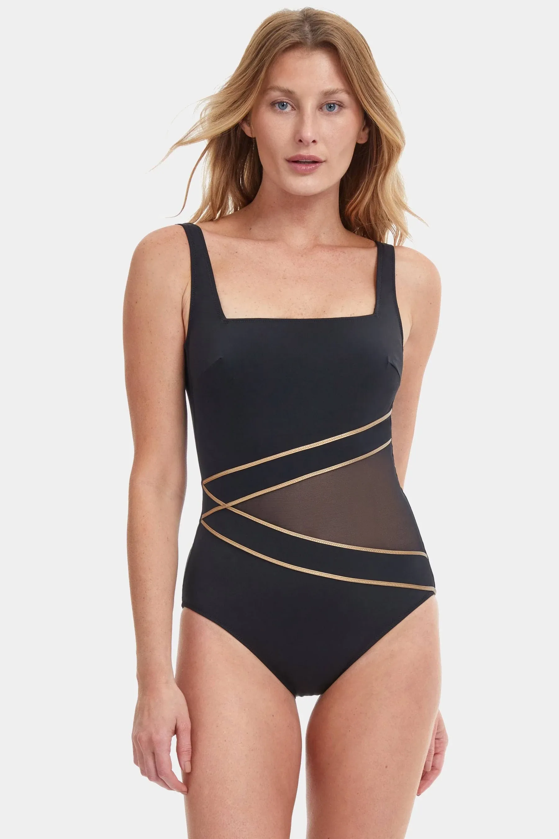 Gottex Essentials Onyx Full Coverage Square Neck One Piece Swimsuit | One Piece | Gottex