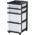 IRIS USA Plastic Drawer Storage Organizer Rolling Cart, with 4 Drawer Single