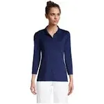 Lands' End Women's Petite 3/4 Sleeve Supima Cotton Polo Shirt - Medium - Deep Sea Navy