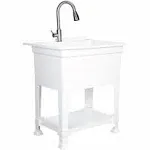 UTILITYSINKS Plastic 30” Freestanding Utility Tub Sink with Pull Faucet, White