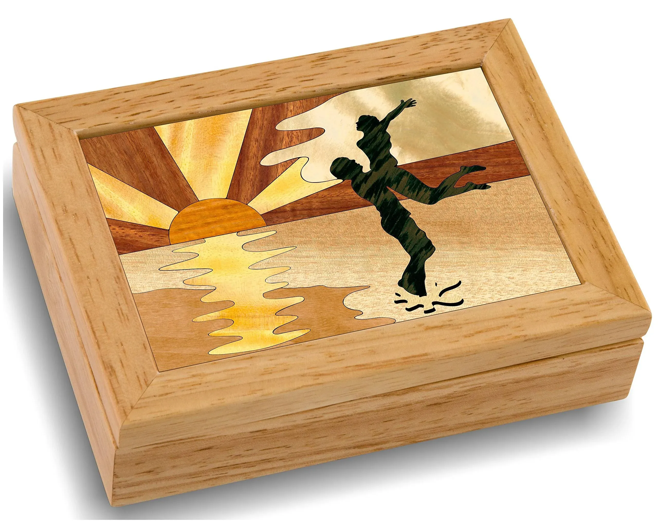 Wood Art Sunset Box-Handmade USA -Unmatched Quality -Unique, No Two are the Same -Original Work of Wood Art. A Couples Gift, Ring, Trinket or Wood Jewelry Box (#4142 Couples Sunset 4x5x1.5)