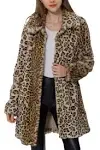 Bellivera Women's Leopard Print Fuzzy Fleece Overcoat