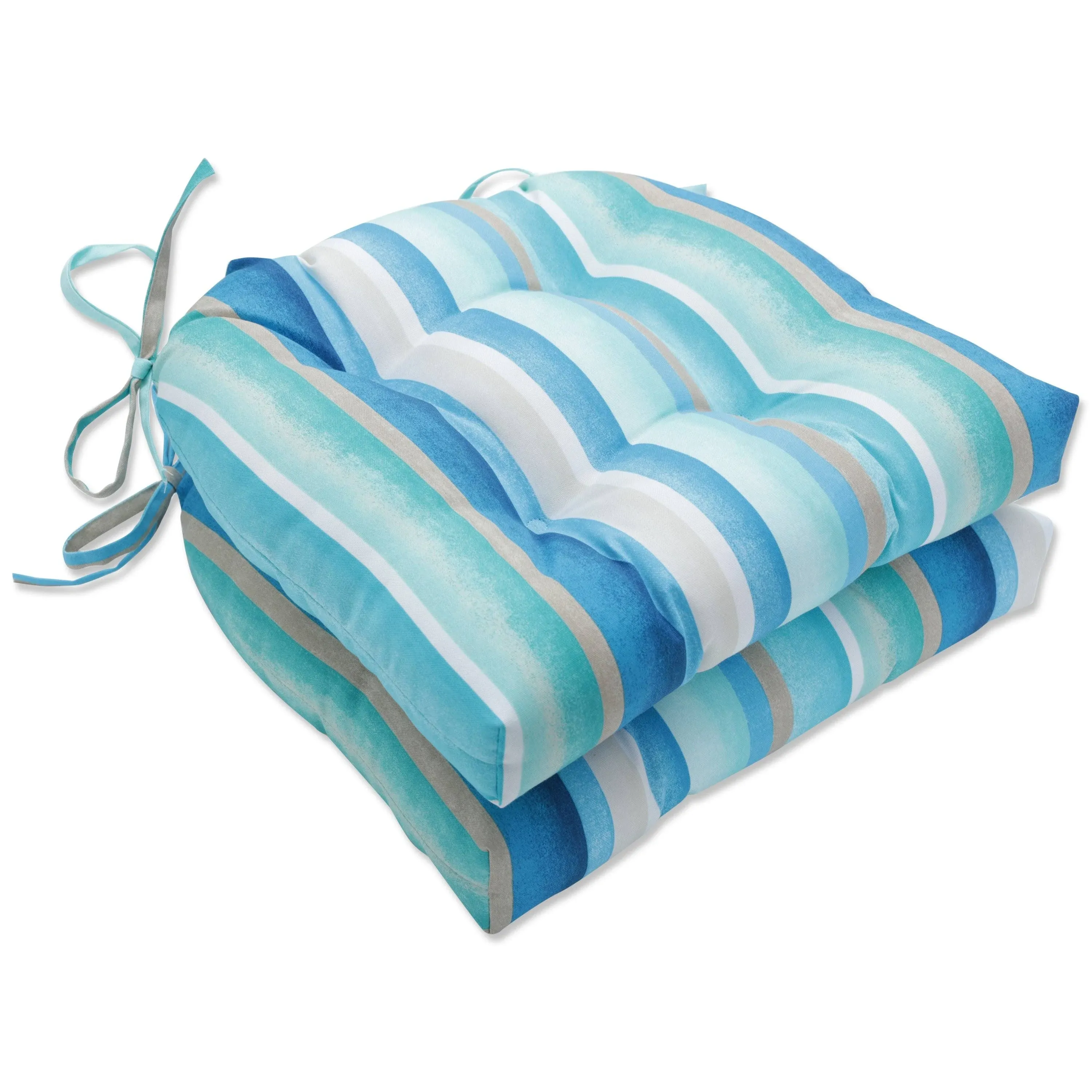 Set of 2 Outdoor/Indoor Reversible Chair Pads Dina Seaside Blue - Pillow Perfect