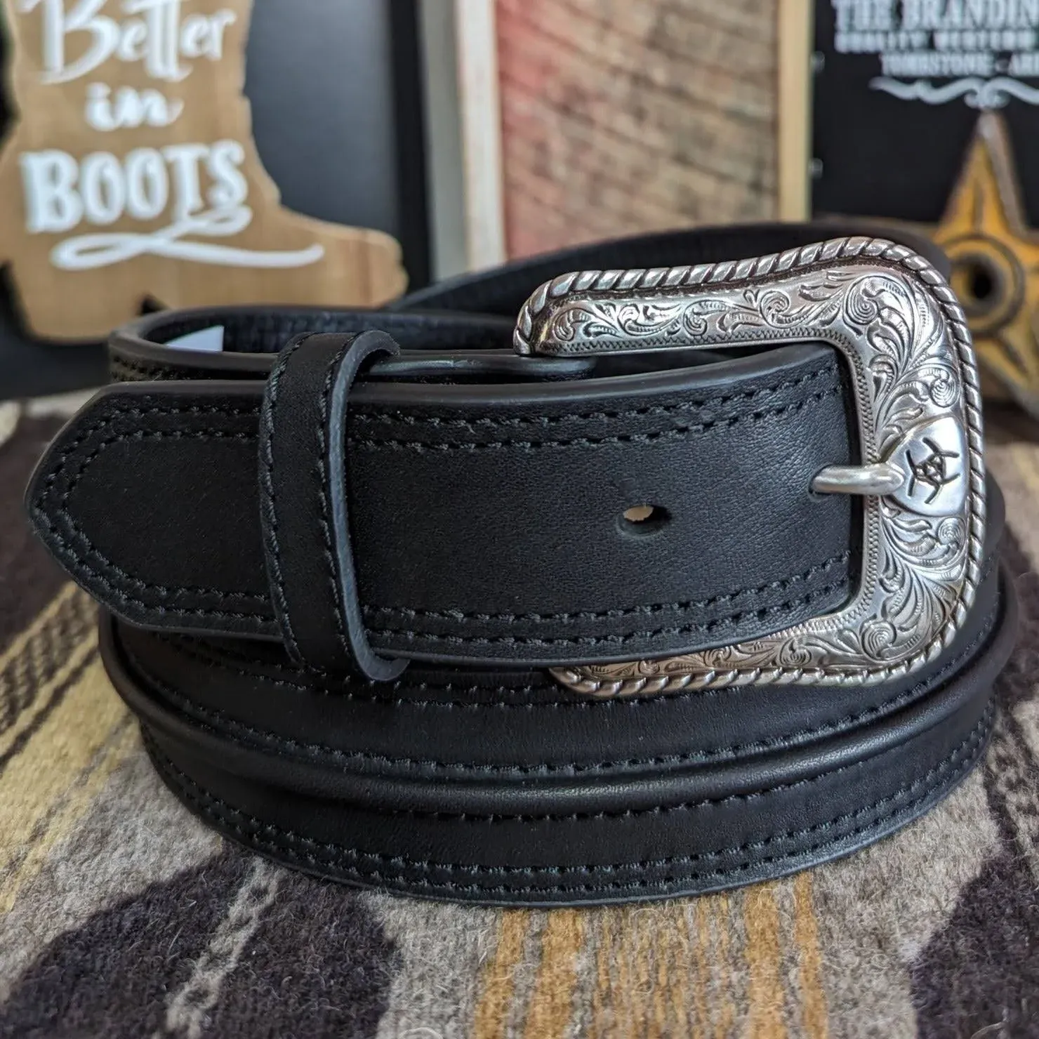 Ariat Men's Center Bump Leather Belt Black