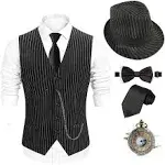 EFORLED 1920s Mens Costume Fedora Hat,Gatsby Gangster Vest,Vintage Pocket Watch,Pre Tied Bow Tie,Tie