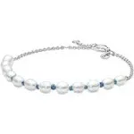 Pandora Freshwater Cultured Pearl Blue Cord Chain Bracelet