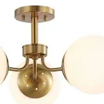 JONATHAN Y 23.5 in. 3-Light Brass Gold Iron/Frosted Glass LED Semi Flush Mount