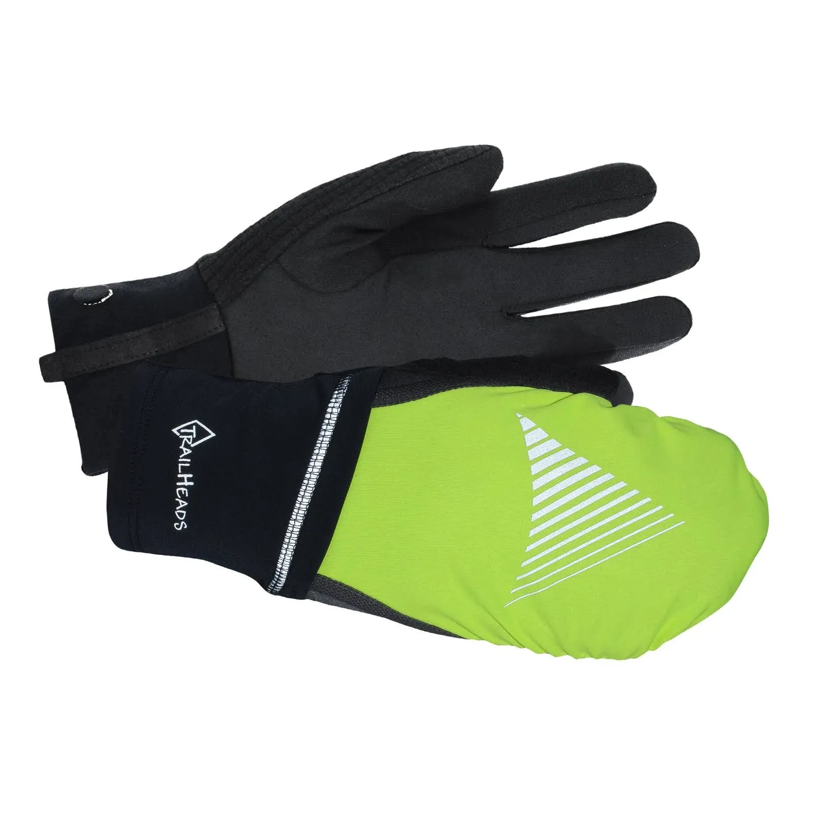 TrailHeads Mens Running Gloves Touchscreen Fingers & Convertible Waterproof Mitten Shell - for Winter, Reflective, Warm