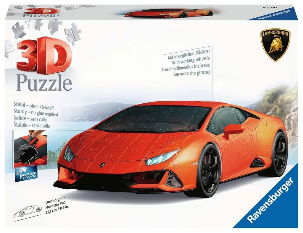 Ravensburger Lamborghini Huracan EVO 3D Jigsaw Puzzle - 108 Piece Model Kit | for Kids and Adults | Rotating Wheels | Sturdy & Durable, No Glue Required