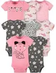 Gerber Baby 8-Pack Short Sleeve Onesies Bodysuits, Leopard Pink, 6-9 Months