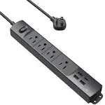 Power Strip USB Ports Surge Protector Outlets Flat Plug 3ft Extension Cord Black