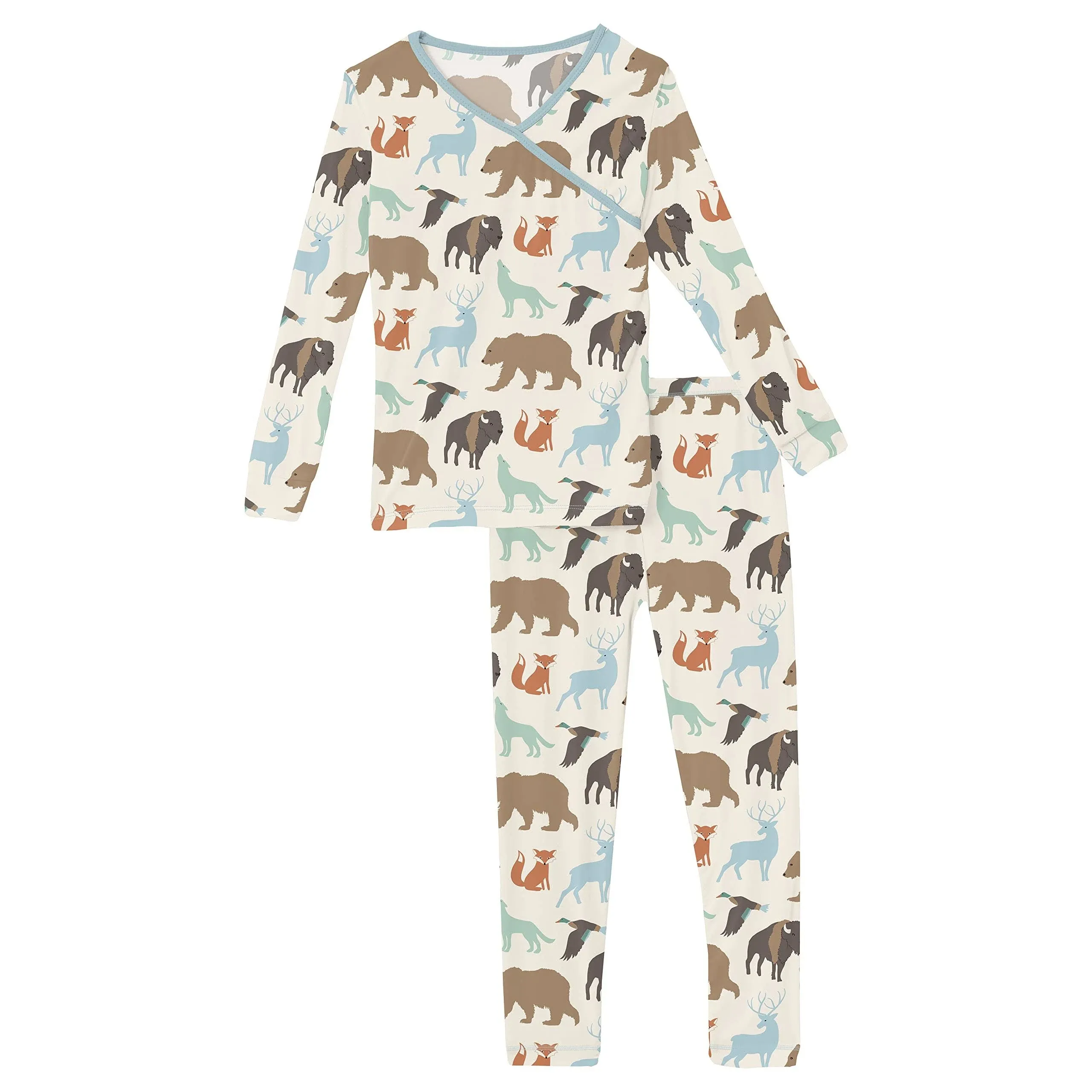 KicKee Print Pajamas Set, Long Sleeve Kimono Style PJs, Ultra Soft and Snug Fitting, Comfy Matching Top and Bottom, Baby to Kid Pajamas, NWF (National Wildlife Federation - 8 Years)