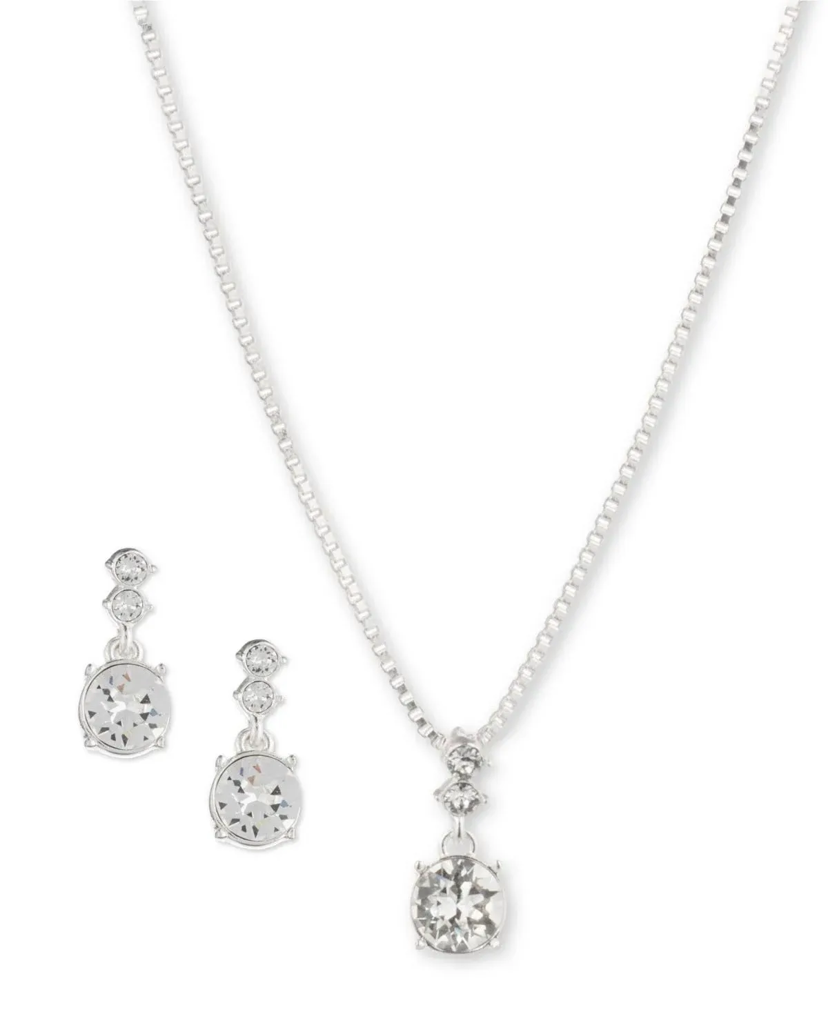 Nine West Silver-Tone and Crystal Necklace and Earrings Set