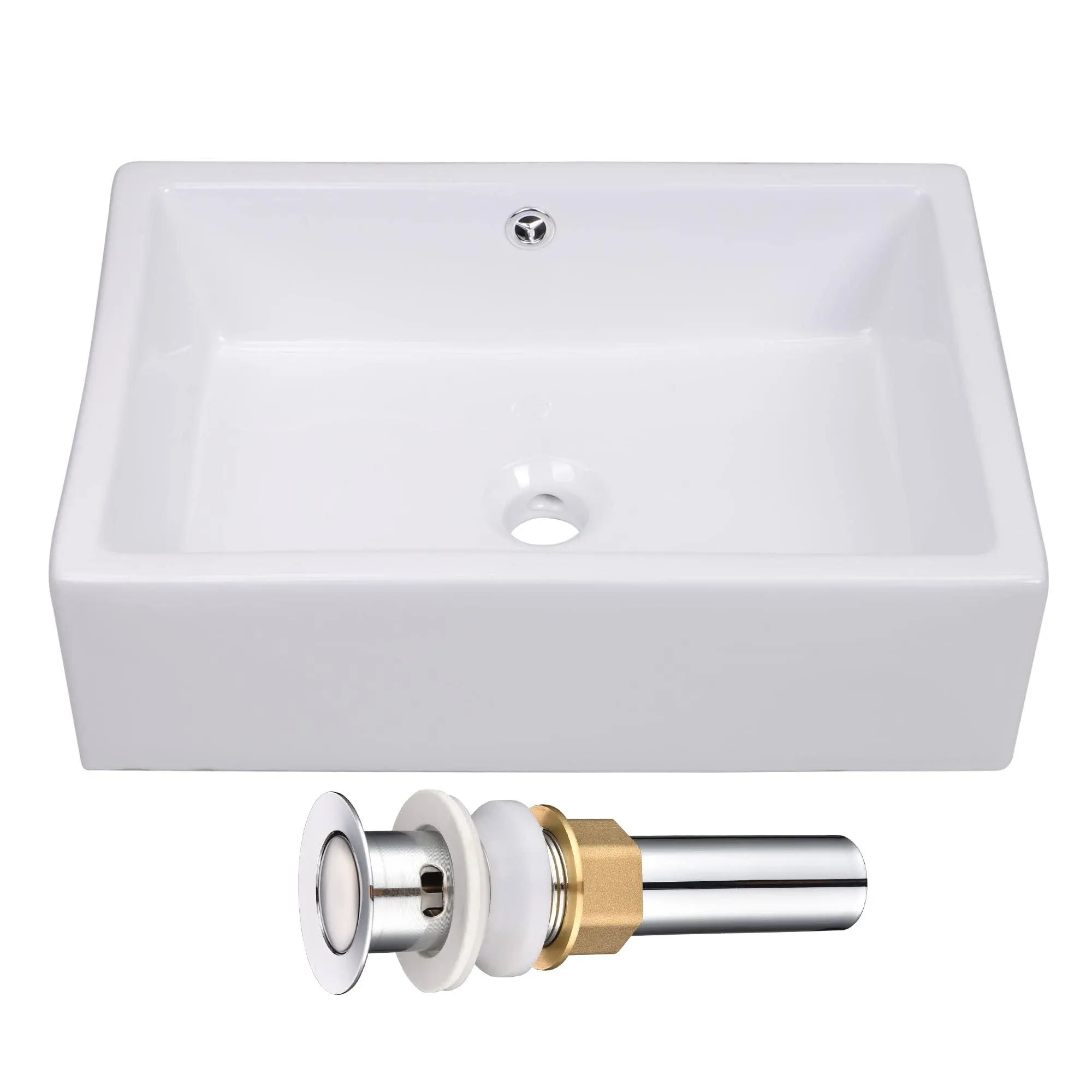 Aquaterior Rectangle White Porcelain Ceramic Bathroom Vessel Sink Bowl Basin with Chrome Drain and Overflow