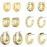 Gold Chunky Hoop Earrings Set for Women, 14K Gold Plated Twisted Huggie Hoop Earring Hypoallergenic, Thick Open Hoops Set Lightweight