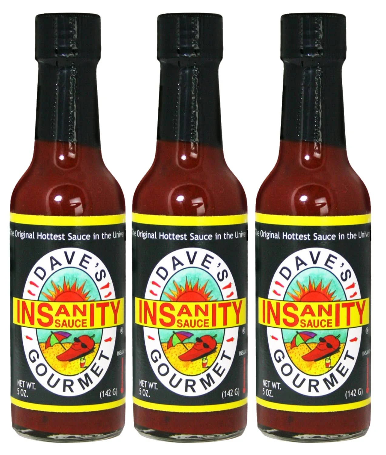 Dave's Gourmet Original Insanity Hot Sauce Featured on Hot Ones Season 1-3 Bottles