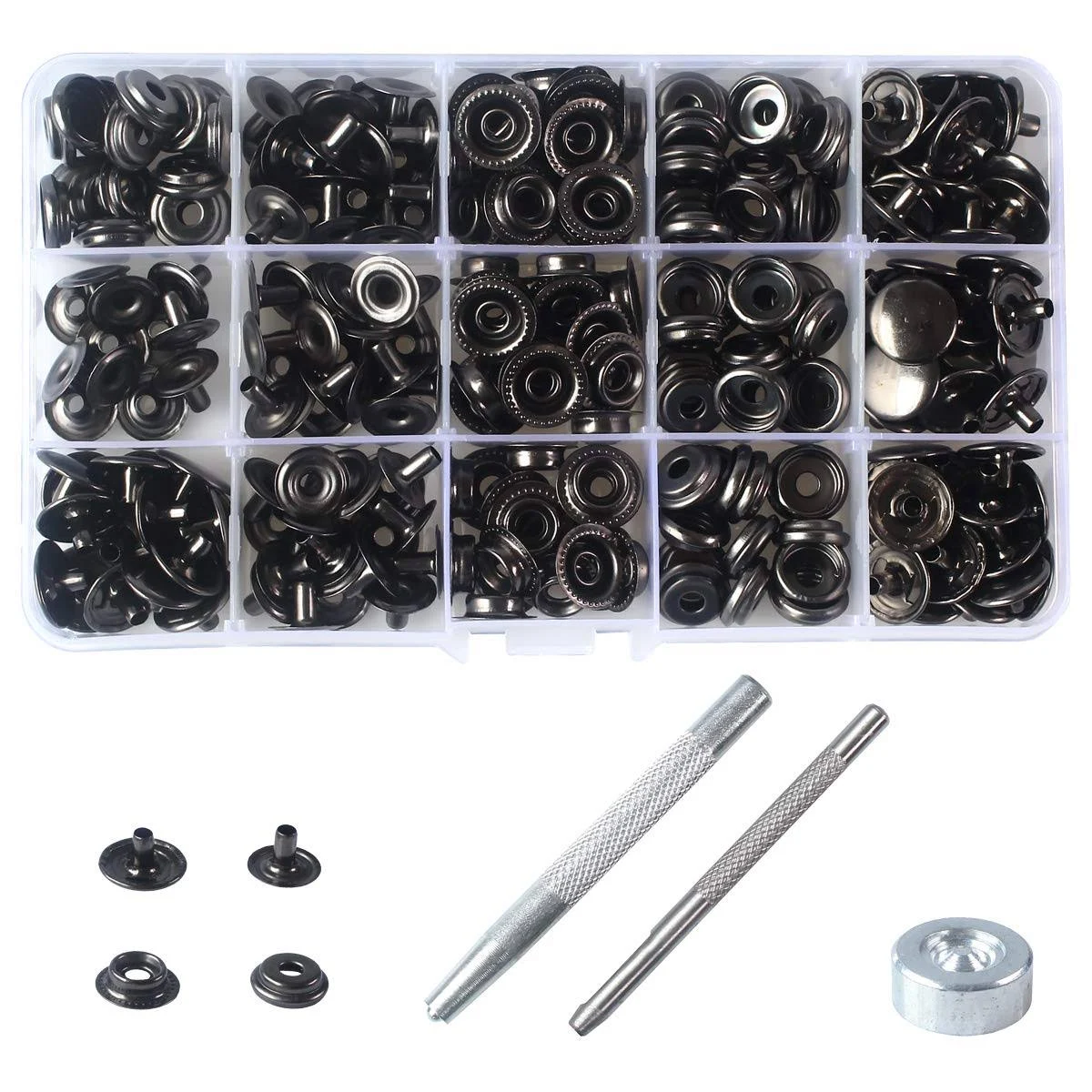 Heavy Duty Snap Fasteners Button Kit 70 Sets 15Mm 5/8&#034; Metal Snaps for Leather