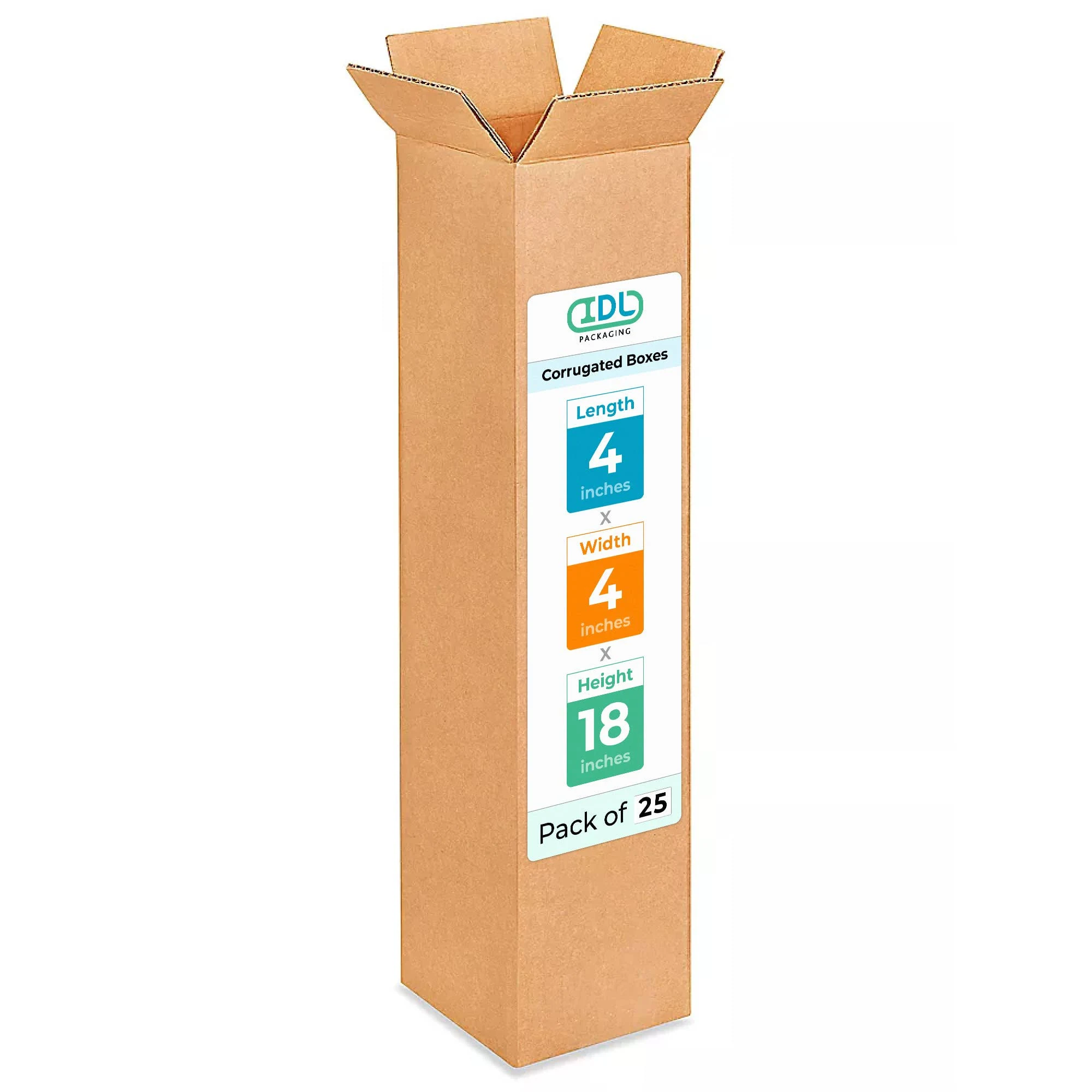 4L x 4W x 18H Corrugated Boxes for Shipping or Moving, Heavy Duty, 25PK