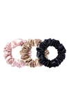 Slip Silk Large Scrunchie Set, Black/Pink/Caramel - 3 pack