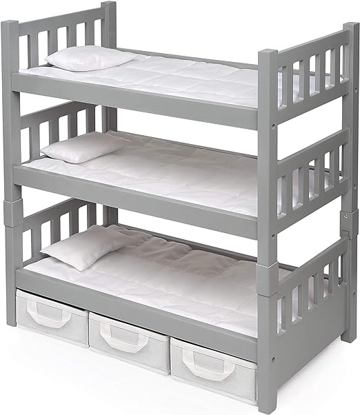 Badger Basket Toy 1-2-3 Convertible Doll Bunk Bed with Storage Baskets and Personalization Kit for 20 inch Dolls - White Rose