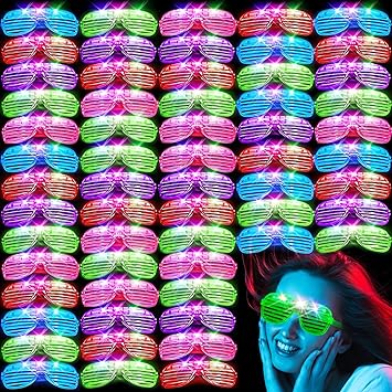 60Pack LED Glasses, New Year Party Favors, 5 Colors Light Up Glasses,Glow In The Dark Party Supplies, Shutter Shades Glow Sticks Glasses Neon Sunglasses Accessories for Kids Adults New Years Eve