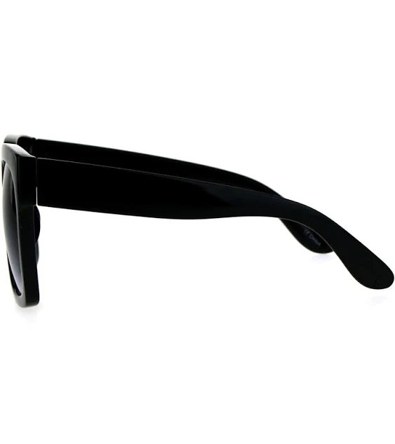 Womens Boyfriend Style Oversize Horned Rim Thick Plastic Sunglasses Shiny Black Gradient Smoke