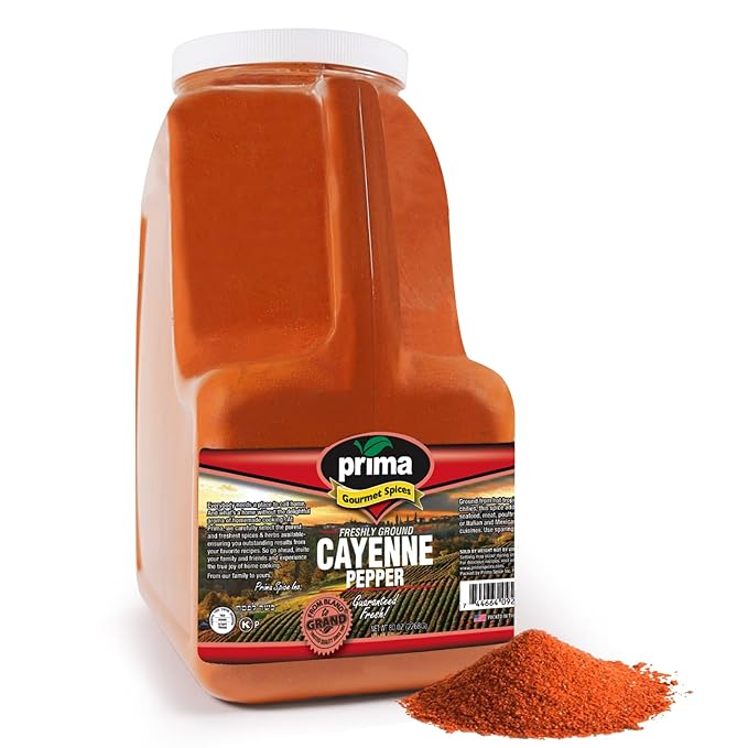 Prima Spice Hot Cayenne Pepper Powder Bulk 5 LBS-60,000 SHU Heat Unit-Gluten Free All Natrual Red Ground Pepper-For Commercial & Home Use