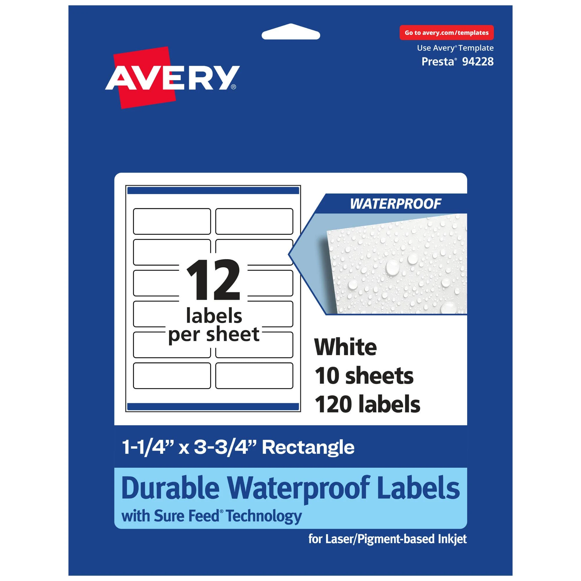 Avery Durable Waterproof Rectangle Labels with Sure Feed, 1.25" x 3.75", 120 Oil ...