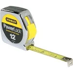 Stanley Powerlock Tape Measure, Grey, 12 ft x 1/2 inch