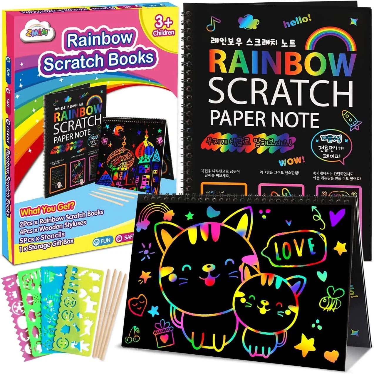 ZMLM Scratch Paper Art-Crafts Notebook: 2 Pack Bulk Rainbow Magic Paper Supplies Toys for 3 4 5 6 7 8 9 10 Years Old Girls Kids Favors Gifts for Birthday Halloween Christmas Party Game