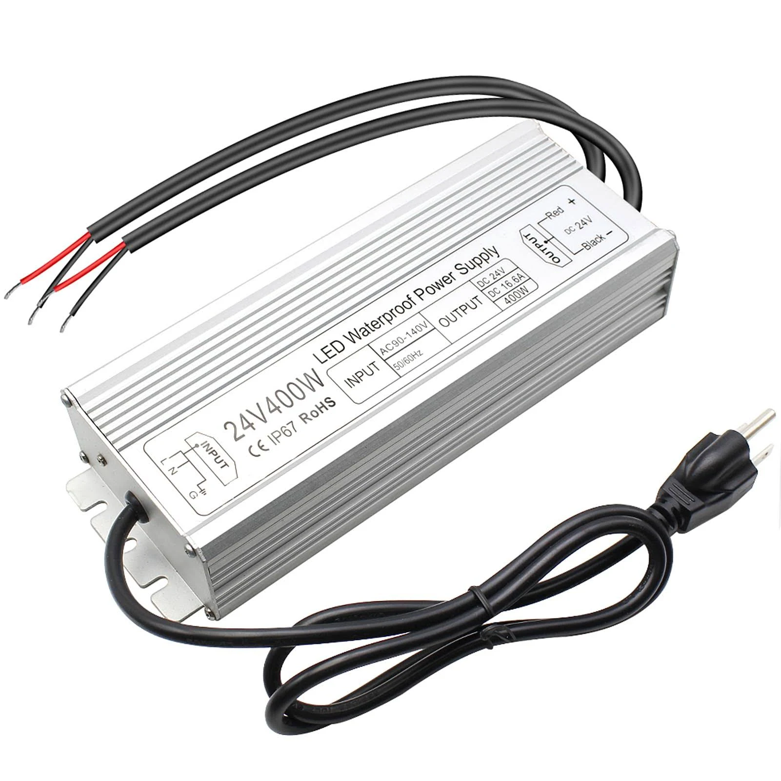 inShareplus 24V 400W LED Power Supply, IP67 Rainproof Waterproof Outdoor Driver,AC 90-140V to DC 24V Low Voltage Transformer, Adapter Converter for