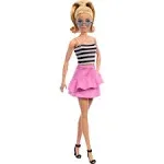 Barbie 65th Anniversary Ponytail Doll Striped Top Pink Skirt Cat Eyes Sunglasses