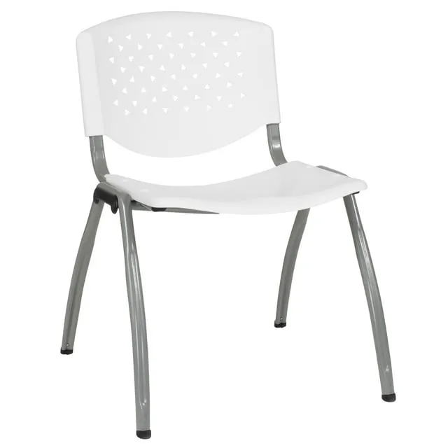 Flash Furniture Hercules Series 880 lb. Capacity Plastic Stack Chair with Titanium Frame - White