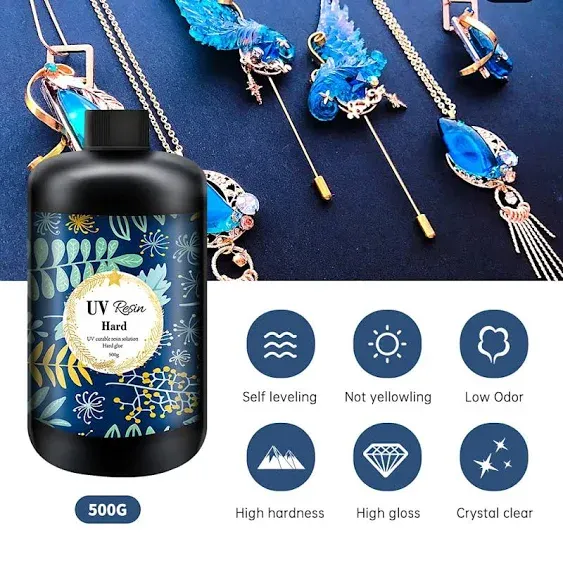 Crystal Clear Hard UV Resin Upgraded Formula Ultraviolet Fast Curing Resin for Jewelry Making Craft Decoration, Hard Transparent Glue Solar Cure Sunlight Activated Resin (500g)