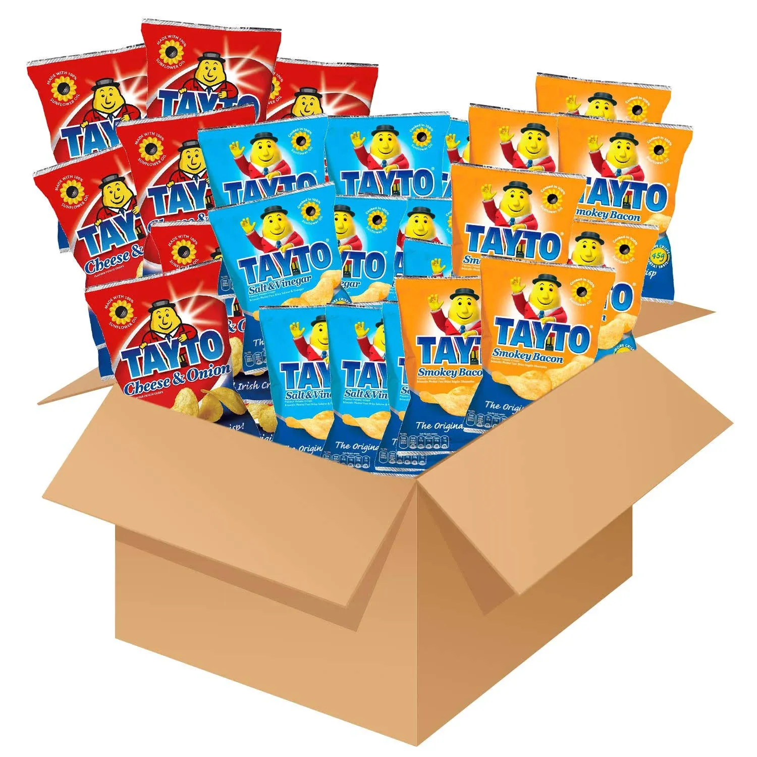 Tayto Variety Pack 10x Cheese & Onion 10x Salt & Vinegar 10x Smokey Bacon 45g Gift Box Potato Crisps Chips ( Irish Online Supermarket )