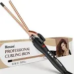 Hoson 9mm Thin Curling Iron Ceramic, 3/8 inch Small Barrel Curling Wand for Long & Short Hair, LCD Display with 9 Heat Setting Include Glove(Golden)