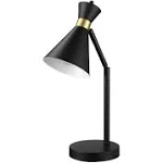 Globe Electric 61000056 16" Desk Lamp, Matte Black Finish, Matte Brass Accents, Pivot Joint, On/Off Rotary Switch on Socket, E26 Base Bulb, Lamp for Living Room, Home Office, Home Improvement