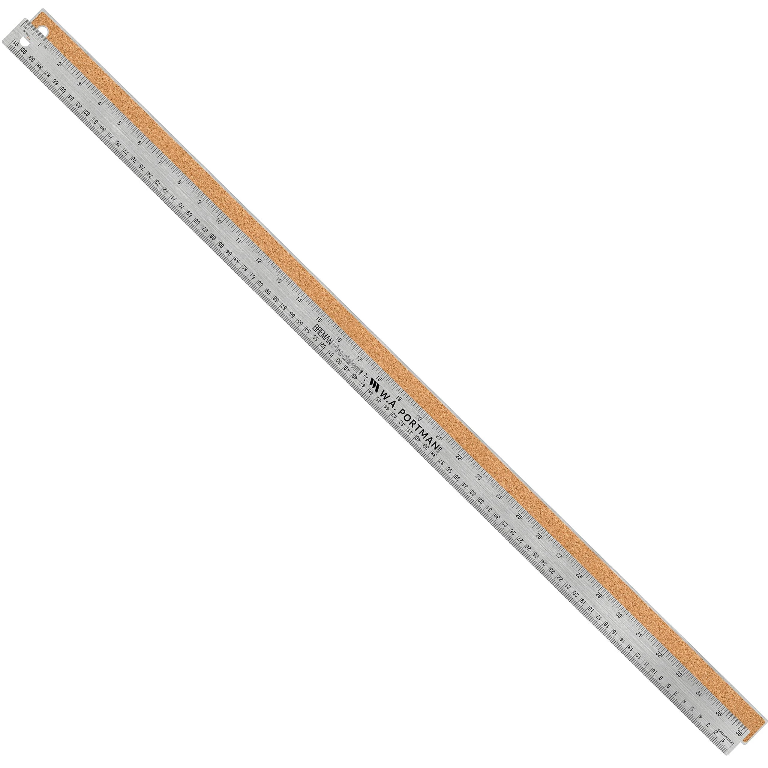 Metal Ruler 36 Inch - Metal Ruler with Cork Backing - Straight Edge Ruler - Metal Yard Stick 36 Inch Stainless Steel Ruler - Imperial & Metric Cork Backed Ruler 36 Inch - Large Ruler