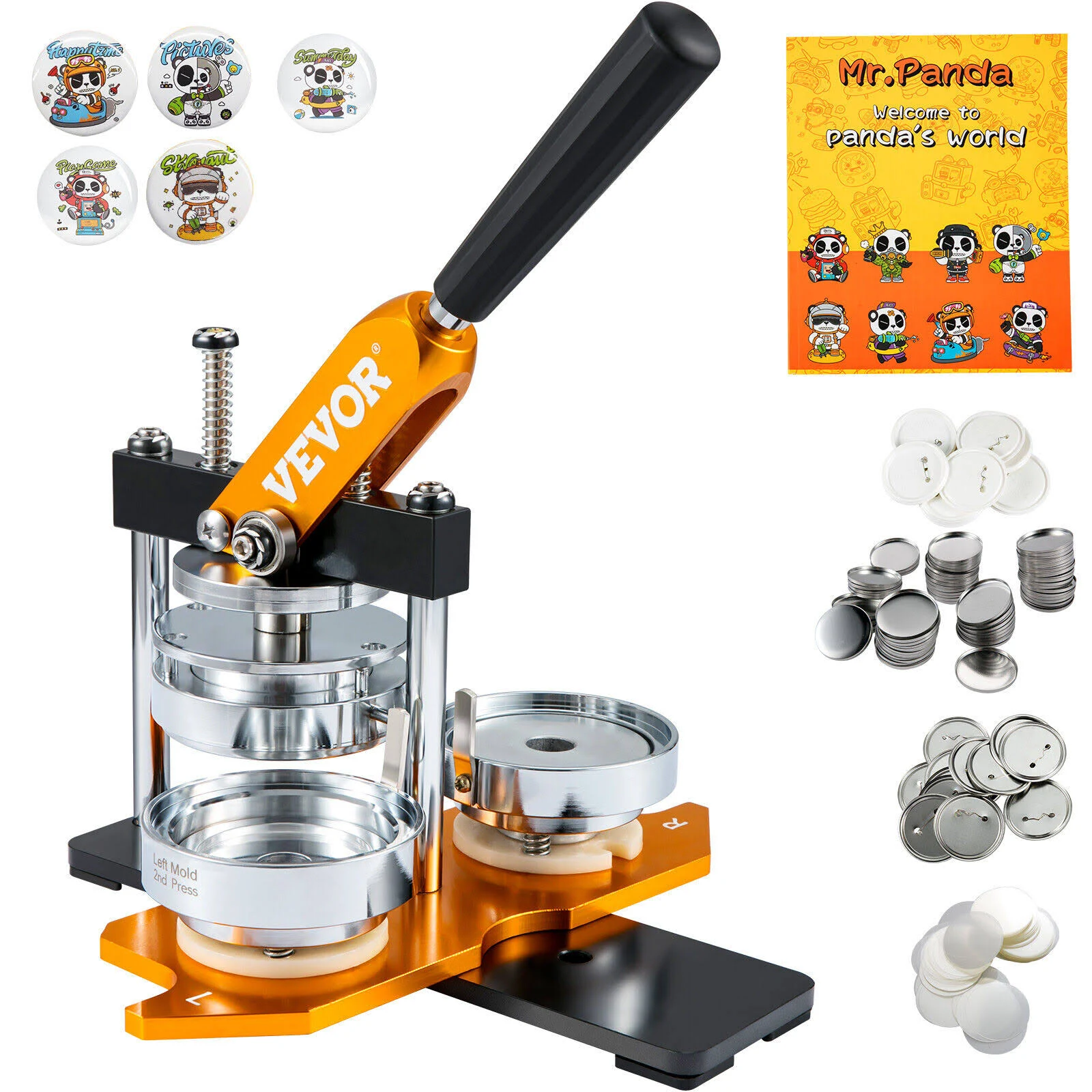 VEVOR - Buttonmaschine 75 mm (3 Zoll) Badge Punch Press Kit, Kinder DIY Geschenke Knopfmachermaschine, Button Herstellung Abzeichen mit 500 Stk.