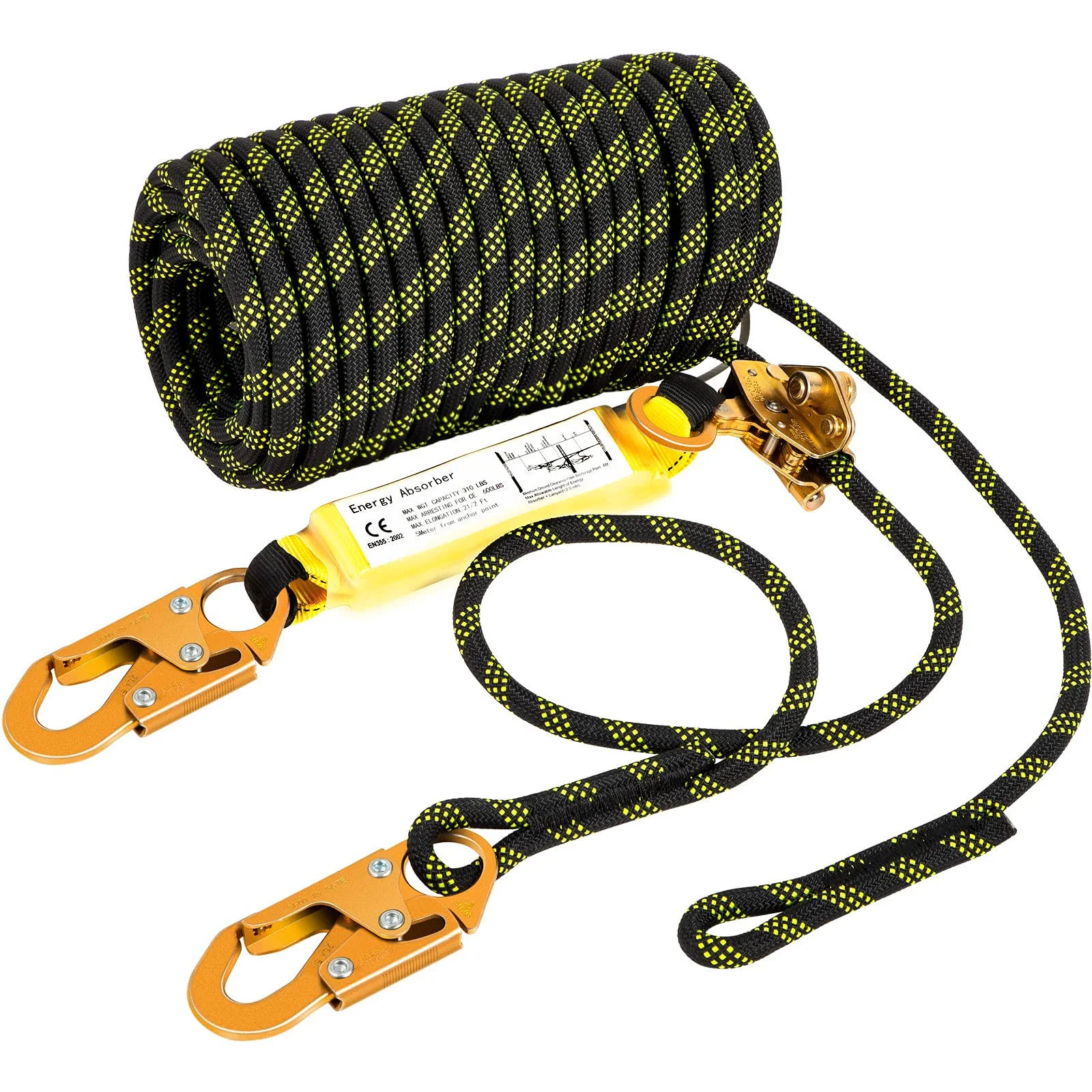 VEVOR Vertical Lifeline Assembly, 50 ft Fall Protection Rope, Polyester Roofing Rope, CE Compliant Fall Arrest Protection Equipment with Alloy Steel