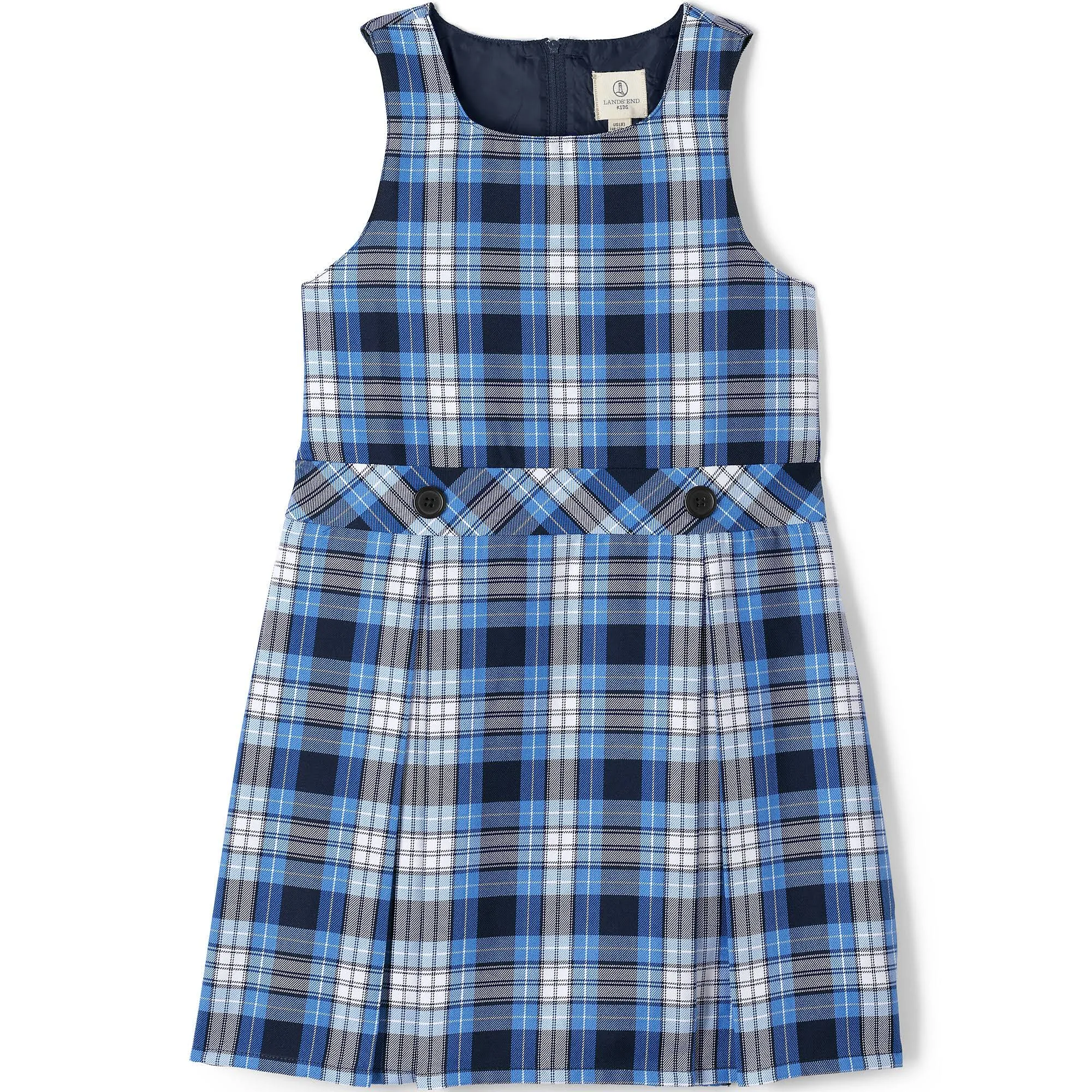 Lands' End School Uniform Girls Plaid Jumper Top of Knee - 10 - Clear Blue Plaid