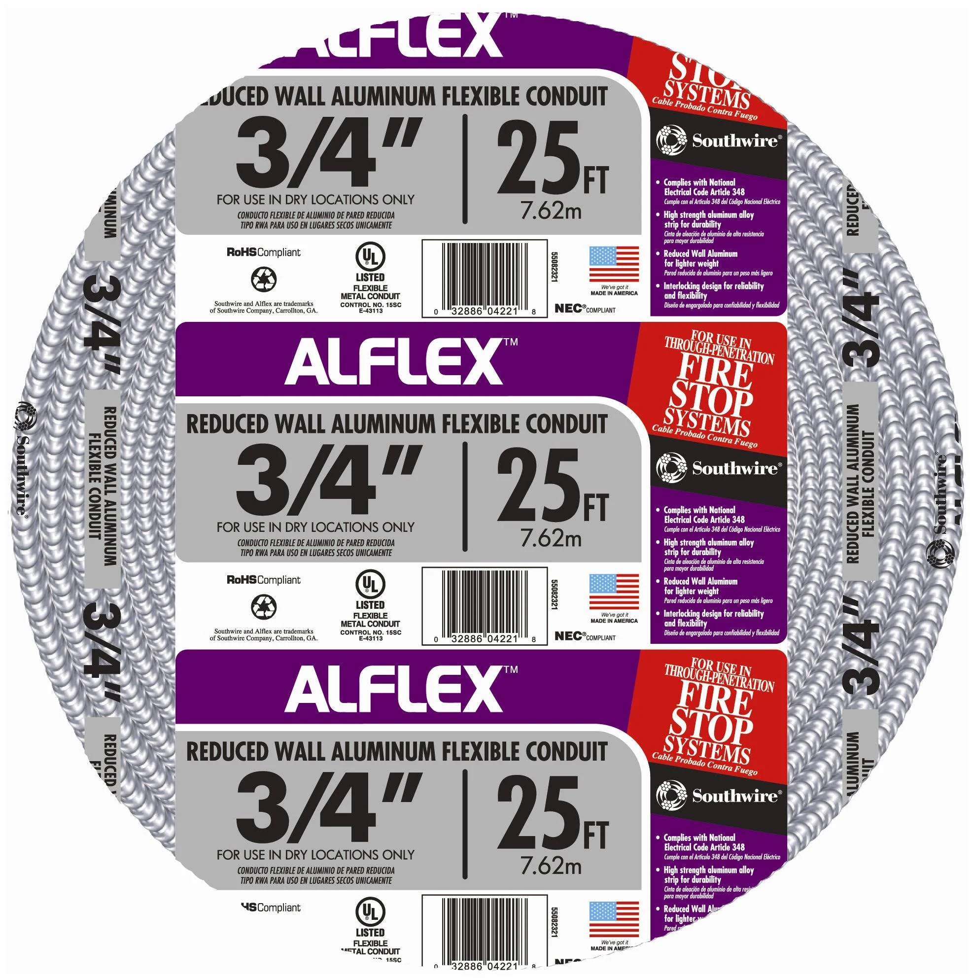 Southwire Alflex Flexible Conduit 3/4 in 25 ft L Aluminum 55082321