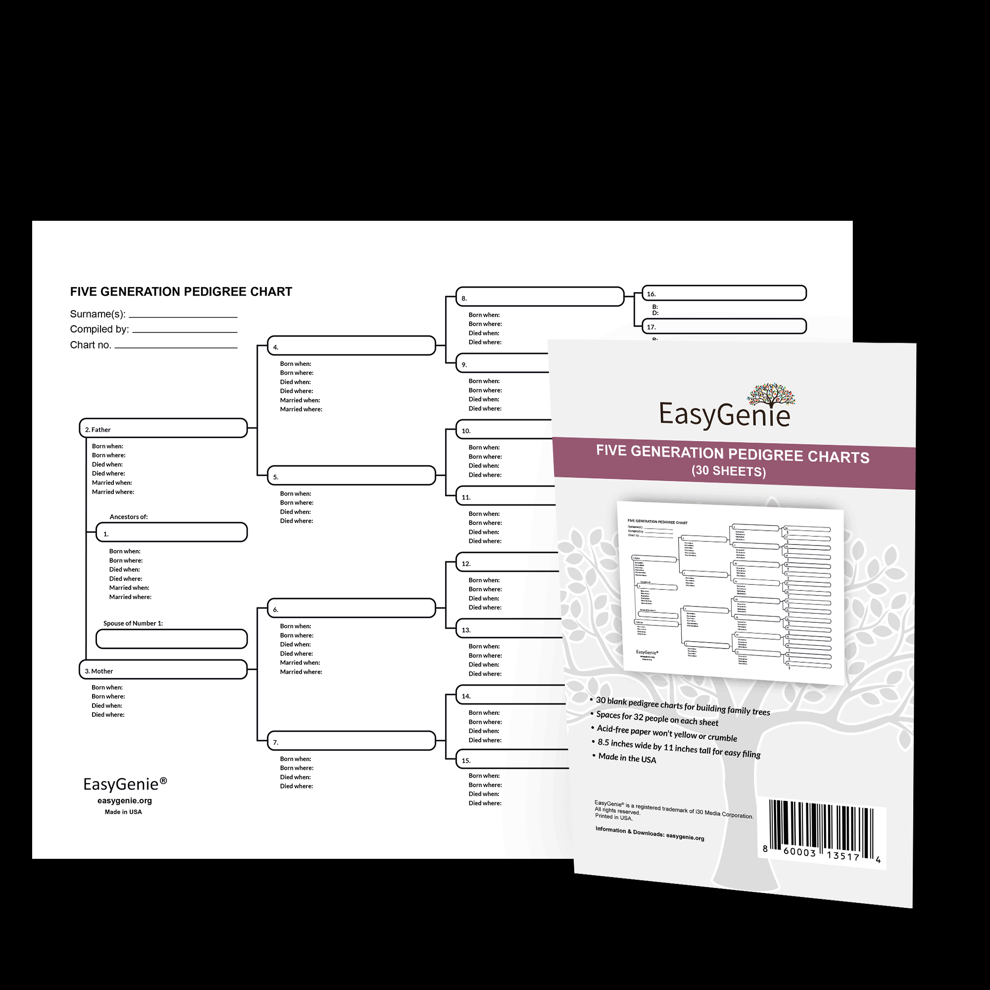 Five Generation Pedigree Charts by EasyGenie